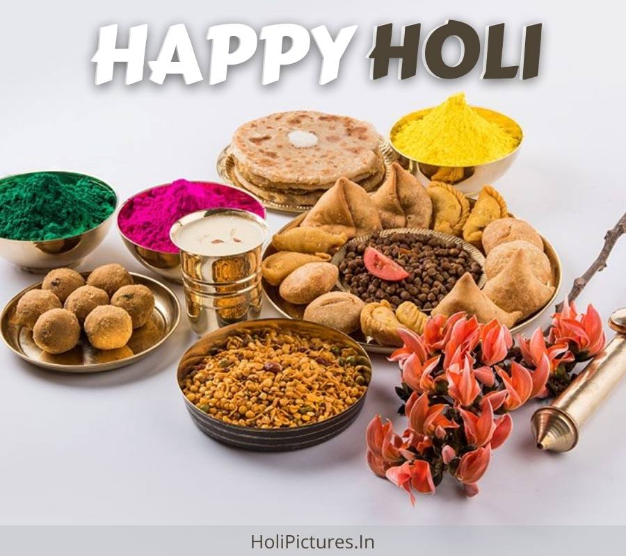 Happy Holi HD Image With Sweets for Whatsapp